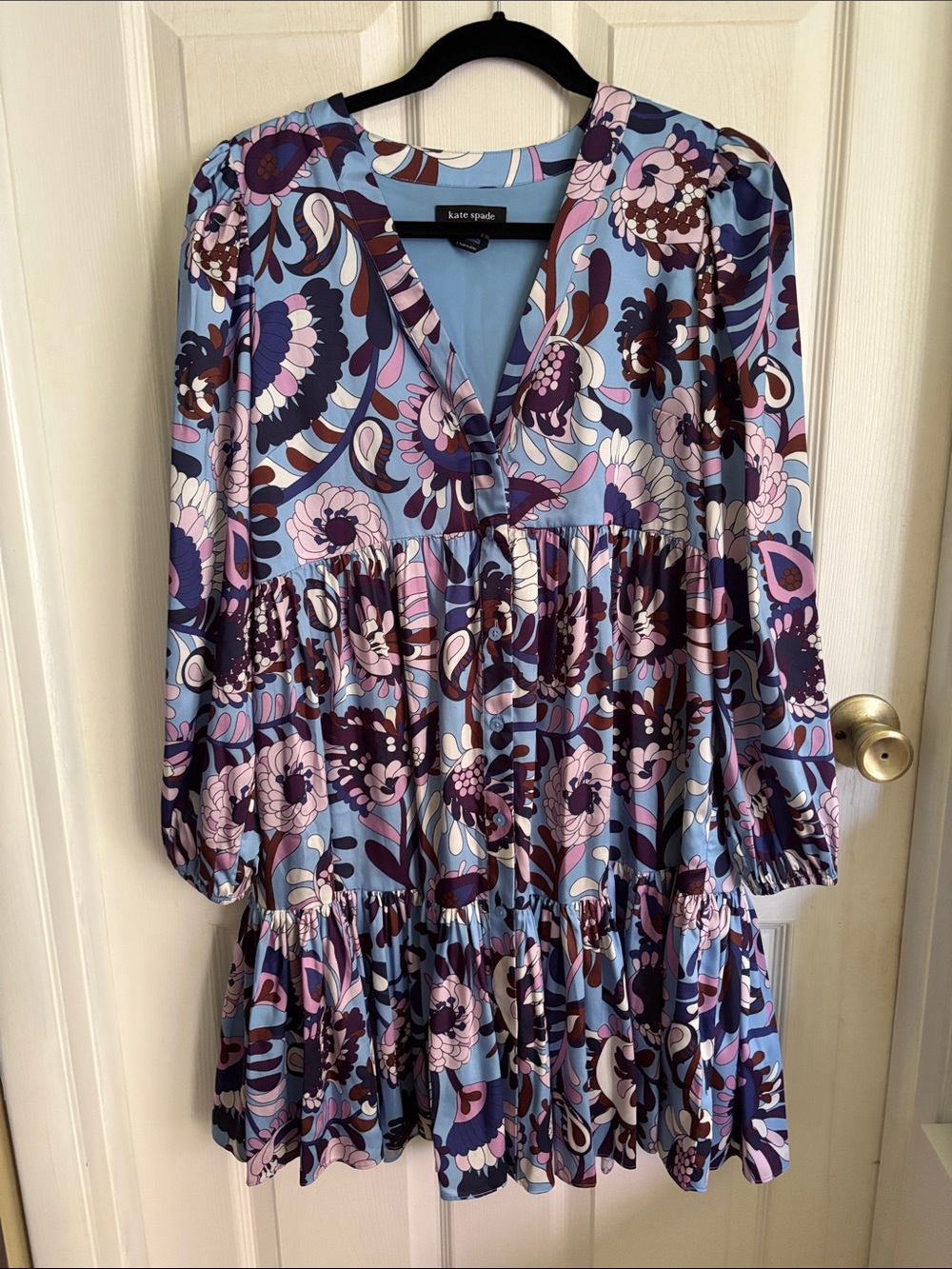 kate spade Blue and Purple Floral Tiered Mini Dress